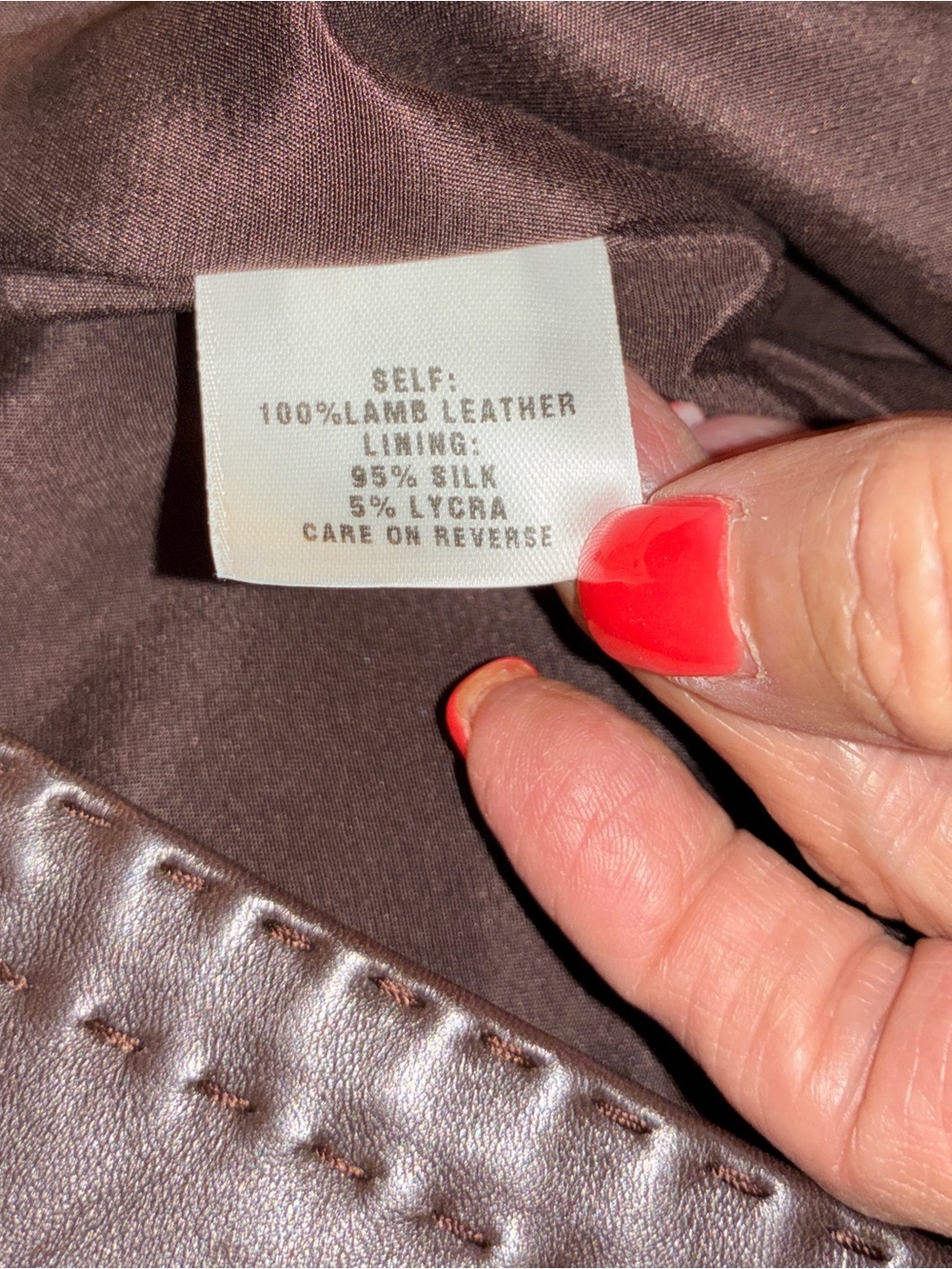 Like NEW Vintage ST. JOHN Lamb Leather Gold Studded Brown Double Front Button 12 - Picture 10 of 10